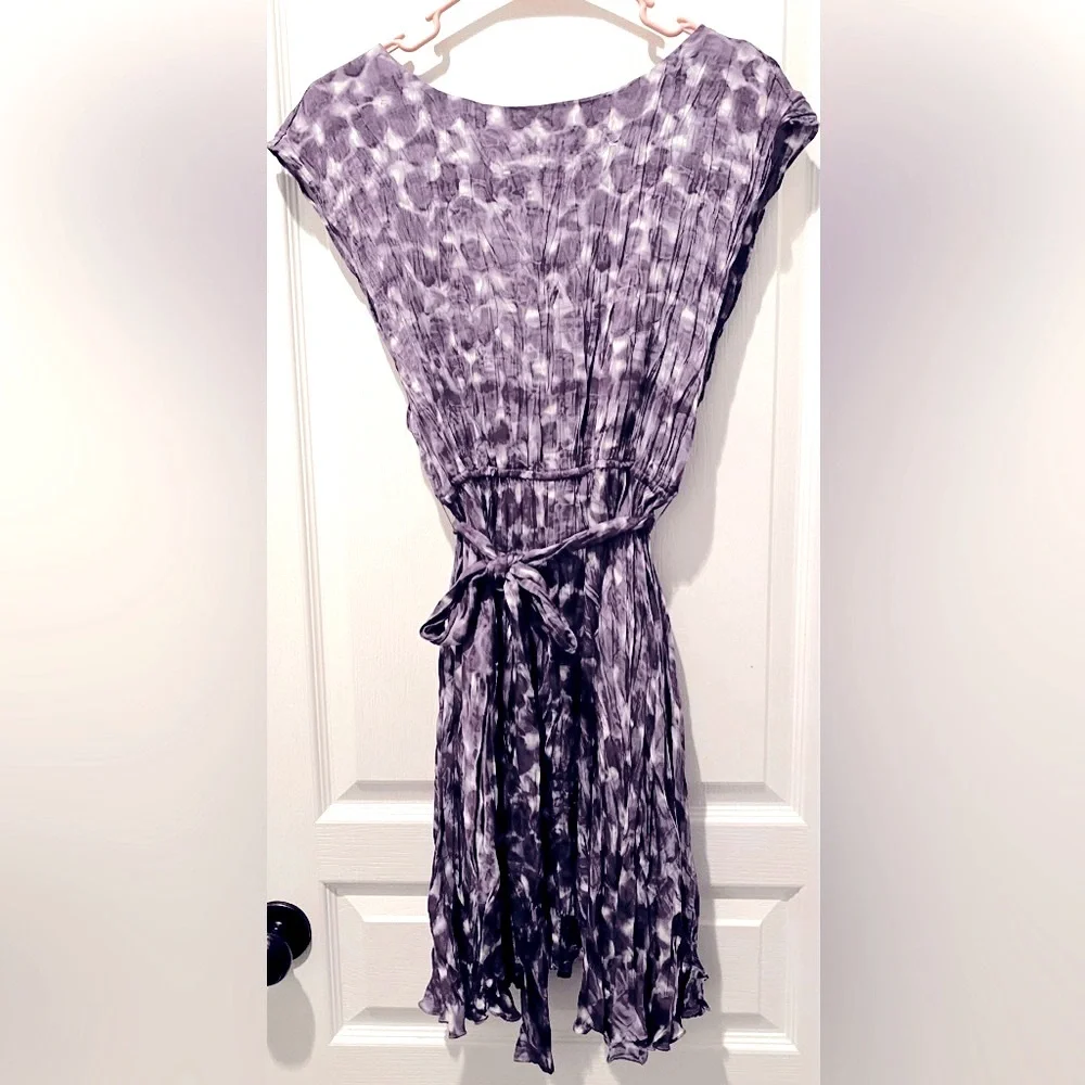 Alice + Olivia Sophisticated Watercolor Crinkled Silk in Grape & Dove Mini Dress